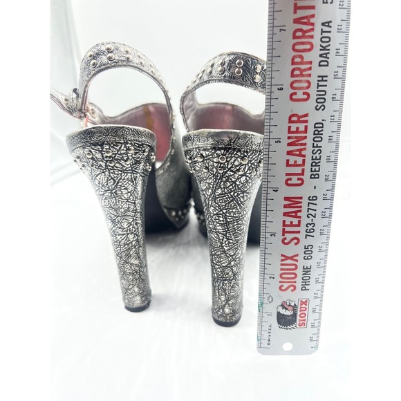 9.5 BCBGeneration Silver Studded Sling Back Sandal 4”+ High Heel Shoe Open Toe - Picture 3 of 9